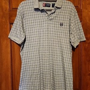 Chaps Men's Sz L soft cotton gray blue plaid polo golf logo shirt